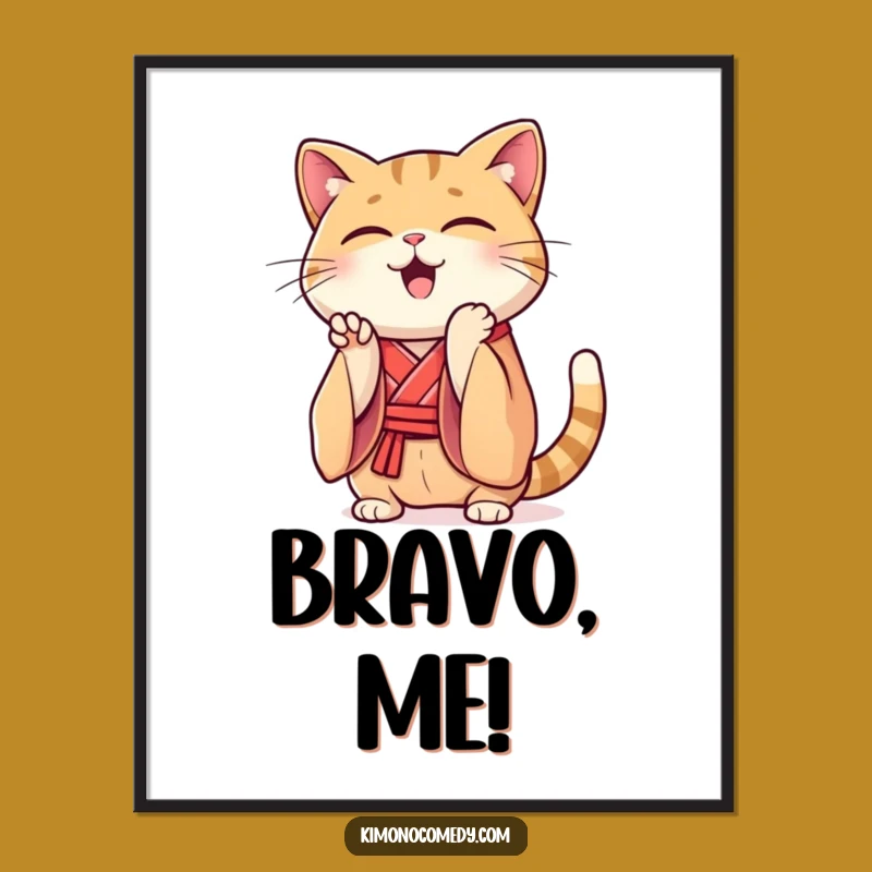 Funny Kawaii Cat Kimono Digital Print: Clapping Art, Instant Funny Wall Art Gift!
