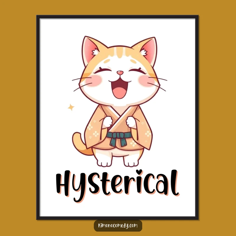 Funny Kawaii Cat Kimono Digital Print: Laughing Art, Instant Funny Wall Art Gift!
