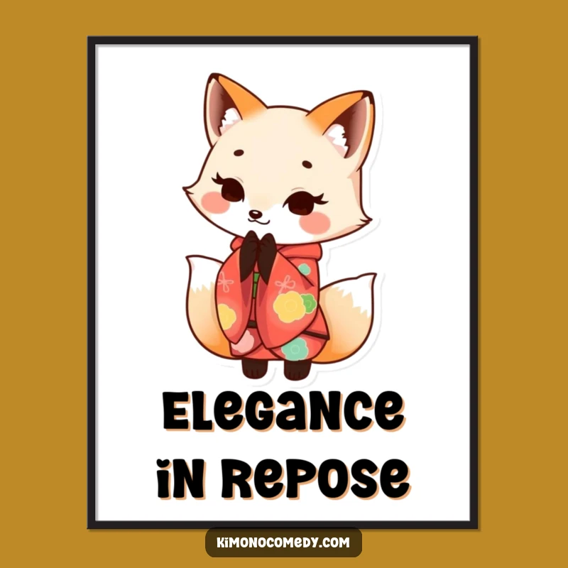 Funny Kawaii Fox Kimono Bow Digital Art - Instant Elegance - Funny Gift