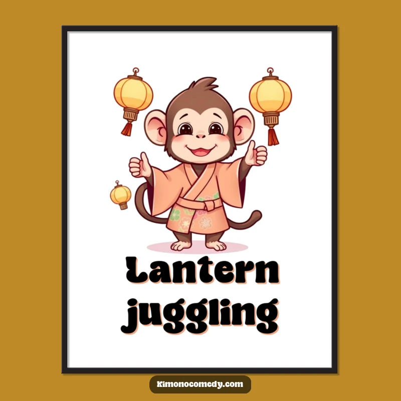 Funny Monkey Lantern Juggling Digital Art: Primate Wall Decor, Awesome Funny Gift