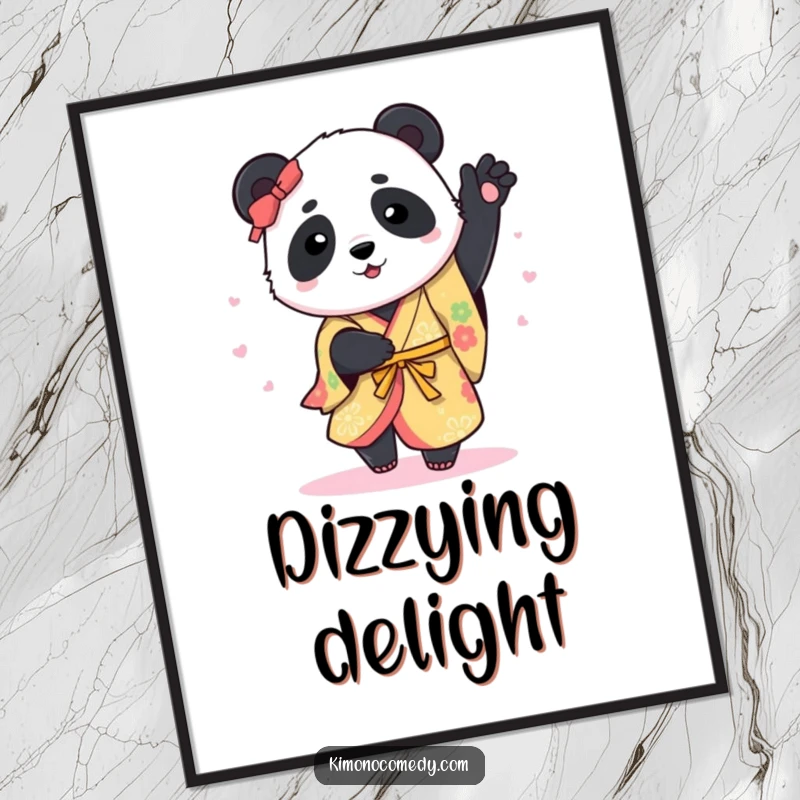 Funny Digital Art: A panda in a dazzling kimono performs a joyful spin, captured in high-resolution for instant, humorous wall decor.