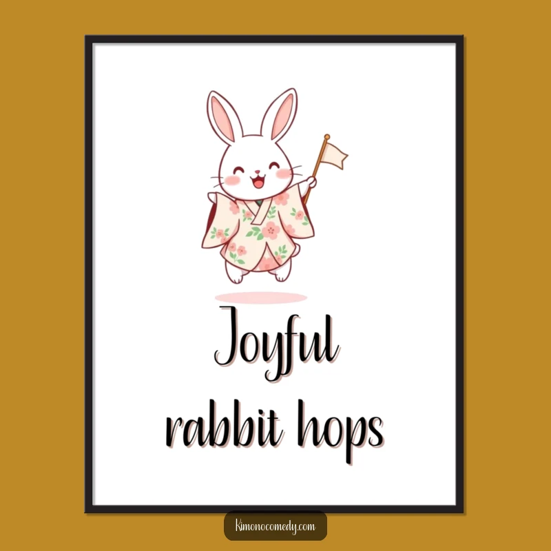 Funny Rabbit Floral Kimono Digital Art: Instant Festive Decor with Humor