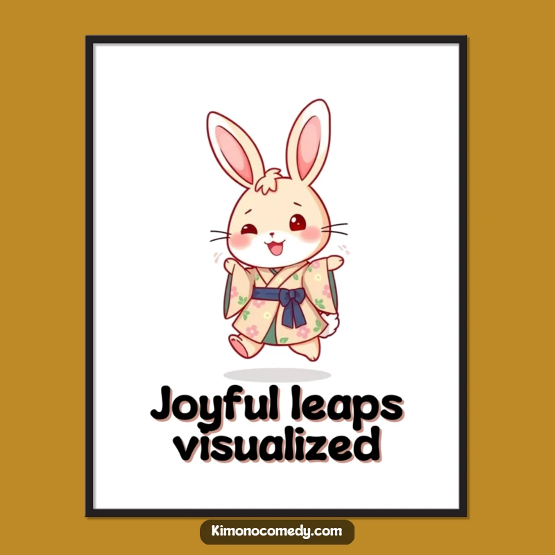 Funny Rabbit Kimono Joy Digital Print: Cheerful Floral Wall Art, Instant Happy Download