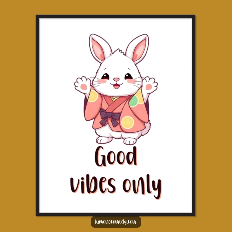 Funny Kawaii Bunny Digital Art: Vibrant Kimono Joy, Perfect Instant Gift!