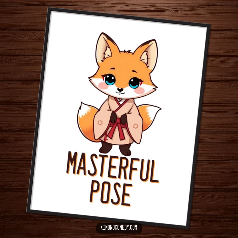 Funny fox in a traditional Japanese kimono, striking a confident and poised stance. High-quality digital art.