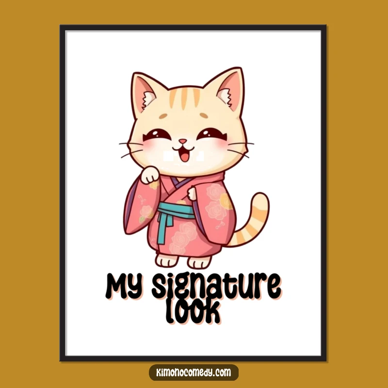 Funny Kawaii Cat Kimono Digital Print: Striking Pose, Instant Funny Wall Art Gift!