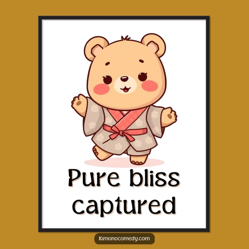 Funny Kawaii Bear Digital Art: Happy Kimono Dance, Perfect Instant Gift!