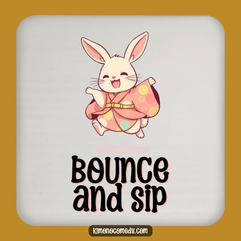 Funny Rabbit Kimono Coaster, Playful Hare Drink Protector, Whimsical Gift