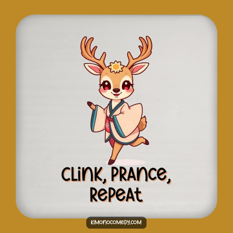 Funny Deer Kimono Drink Coaster: Kawaii Graceful Protection, Sweet Funny Gift!