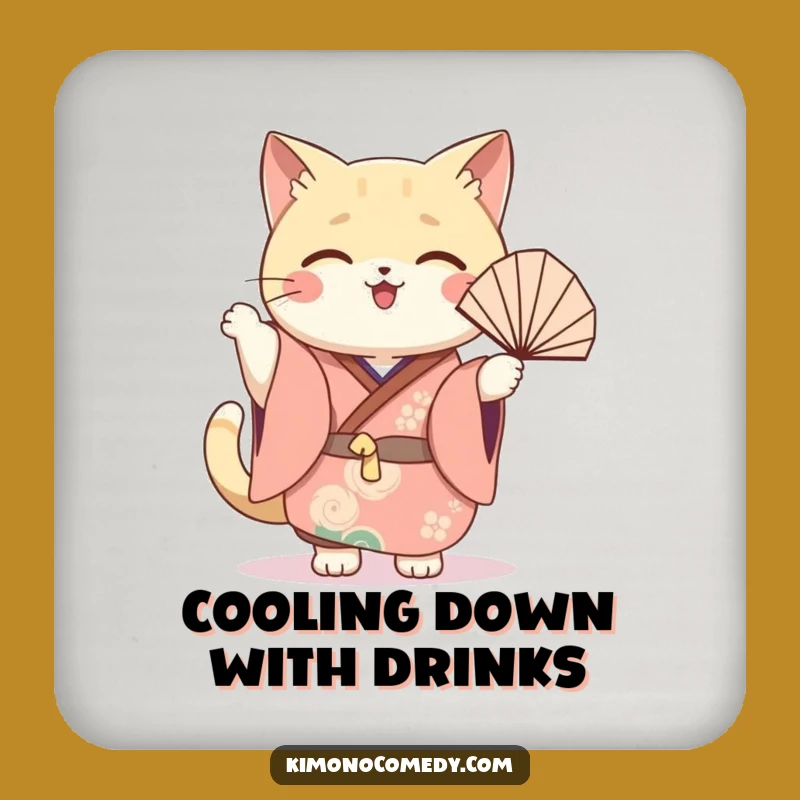 Funny Cat Fan Coasters: Kawaii Festive Kimono Style, Joyful Table Protecting Gift