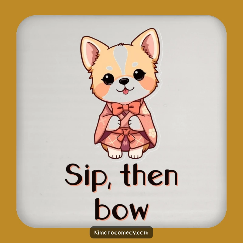 Funny Dog Kimono Bow Drink Coaster: Protect Tables with Canine Charm and Humor