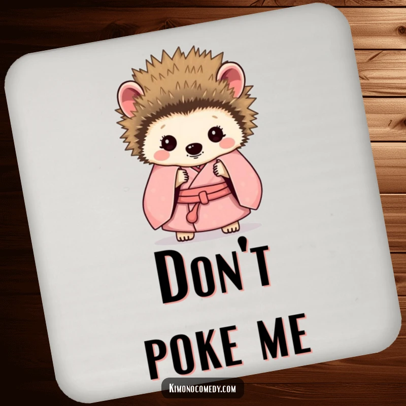 Funny Hedgehog Kimono Coasters: A shy hedgehog in a kimono, hiding behind quills, a cute and funny drink coaster set.