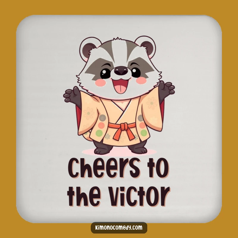 Funny Kawaii Badger Coaster: Triumphant Pose Protection for Surfaces