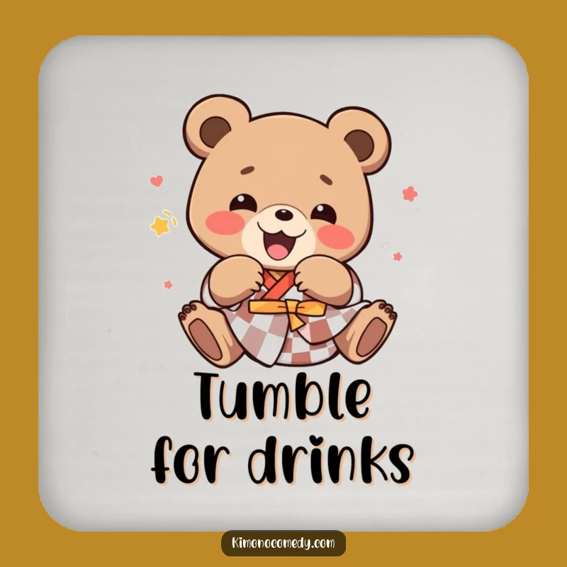 Funny Kawaii Bear Drink Coaster - Joyful Tumbling Kimono Protection