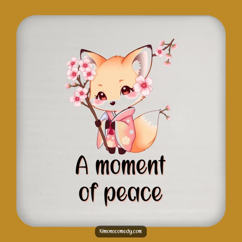 Funny Kawaii Fox Drink Coaster: Kimono Elegance, Perfect Party Gift!