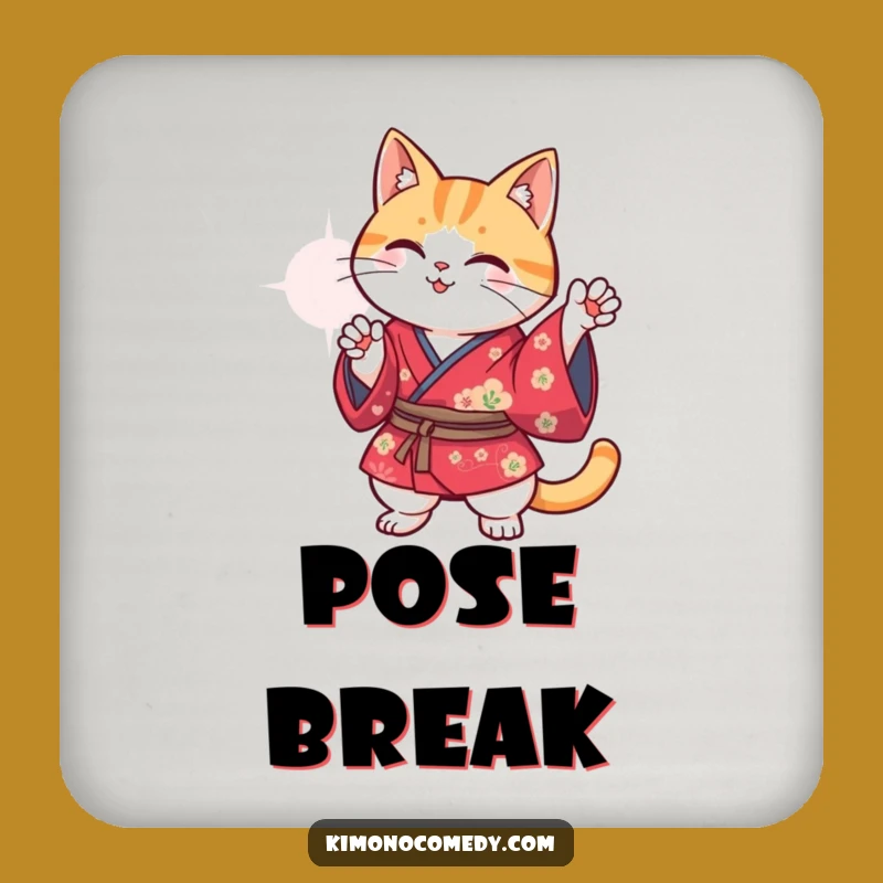 Funny Kawaii Kimono Cat Pose Coaster - Humorous Drink Protection