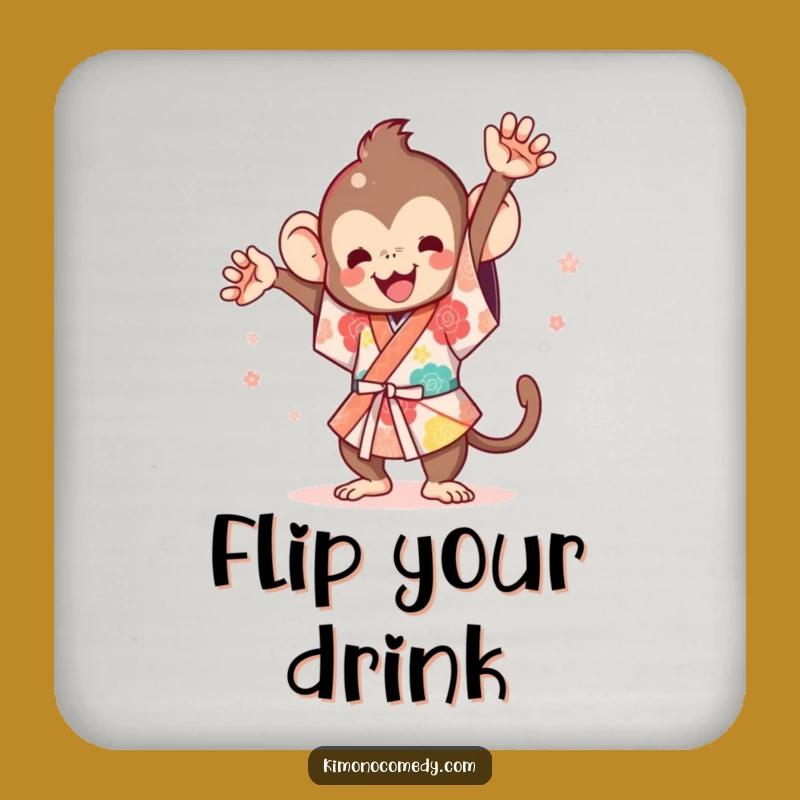 Funny Kawaii Monkey Festival Flip Drink Coaster - Protect Surfaces with Humor