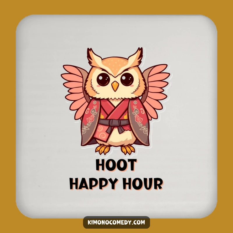 Funny Kawaii Owl Kimono Coaster - Regal Comical Pride Drinkware
