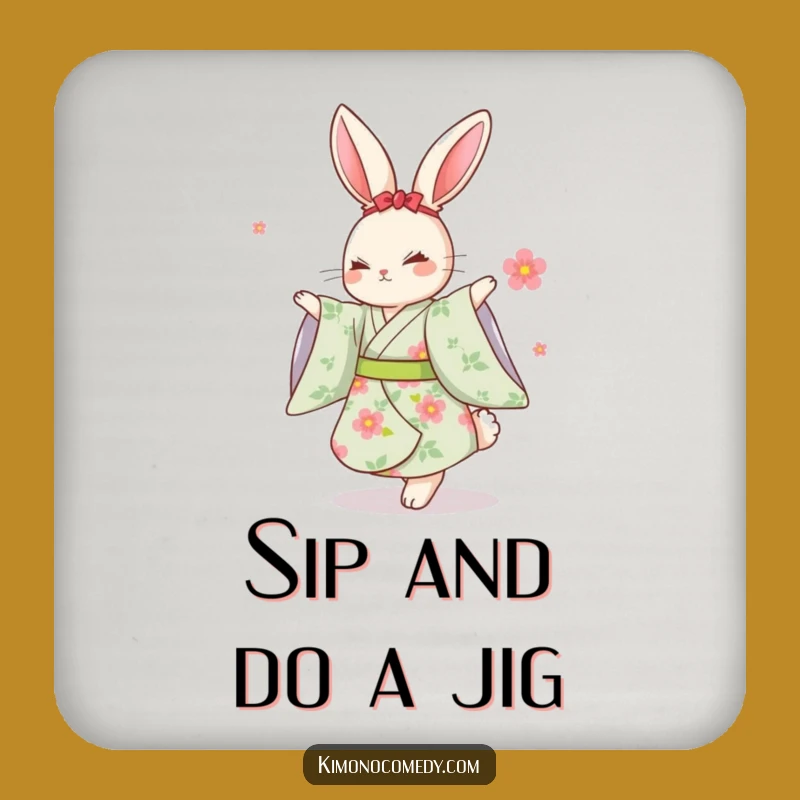 Funny Kawaii Rabbit Dancing Kimono Coasters: Elegant & Humorous Decor