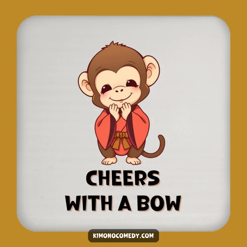 Funny Monkey Kimono Bow Coaster: Protect Surfaces with Polite Humor