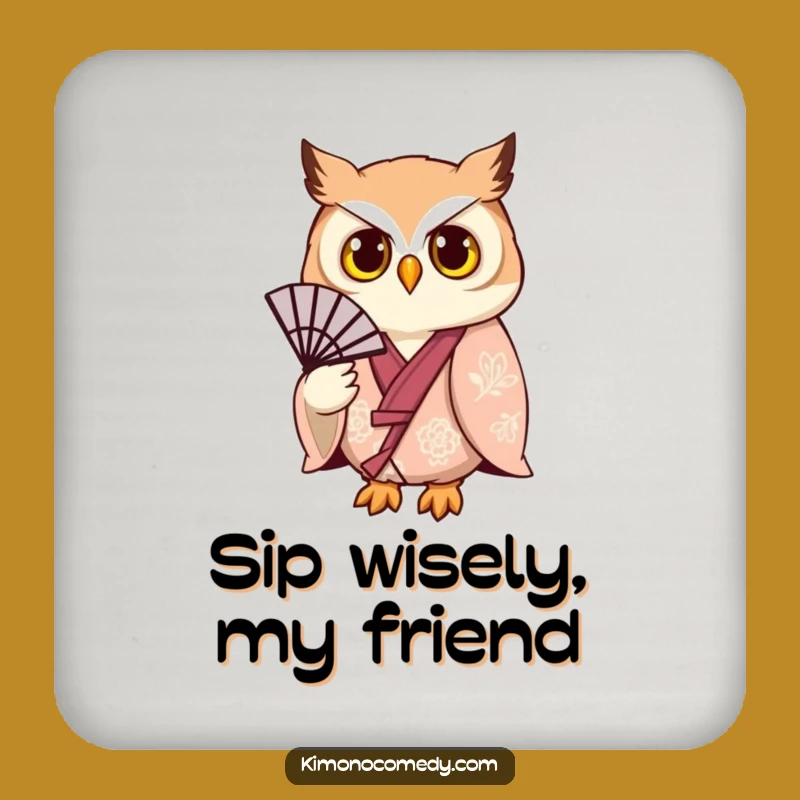 Funny Owl Kimono Drink Coaster: Protect Surfaces with Humorous and Stylish Owl Art
