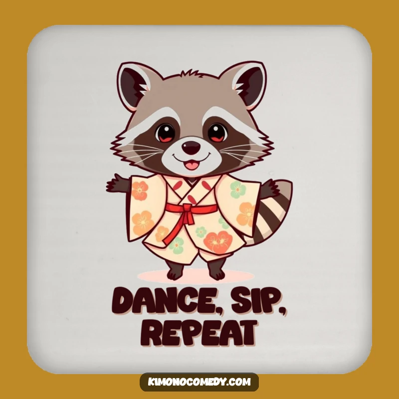 Funny Raccoon Kimono Drink Coaster: Protect Surfaces with Festive Flair and Humor