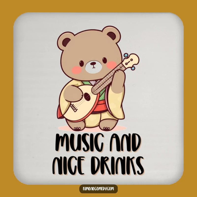 Funny Kawaii Bear Shamisen Kimono Coasters: Musical & Humorous Decor