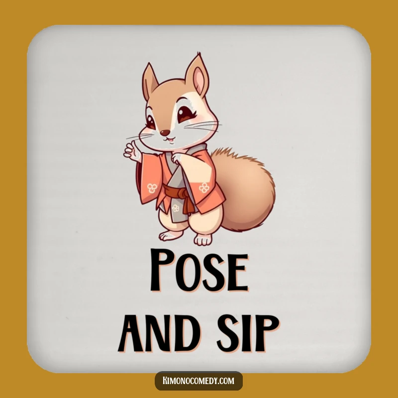 Funny Kawaii Squirrel Kimono Coaster Set: Stylish Protection with Anime Humor