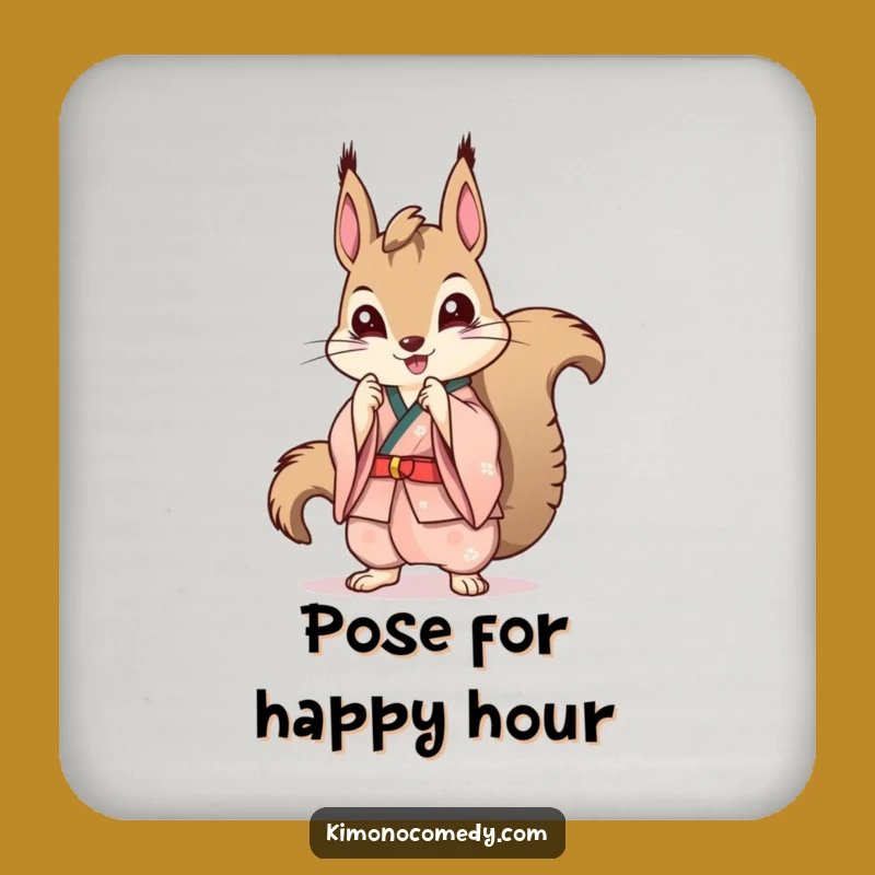 Funny Kawaii Squirrel Kimono Coasters: Stylish & Humorous Decor