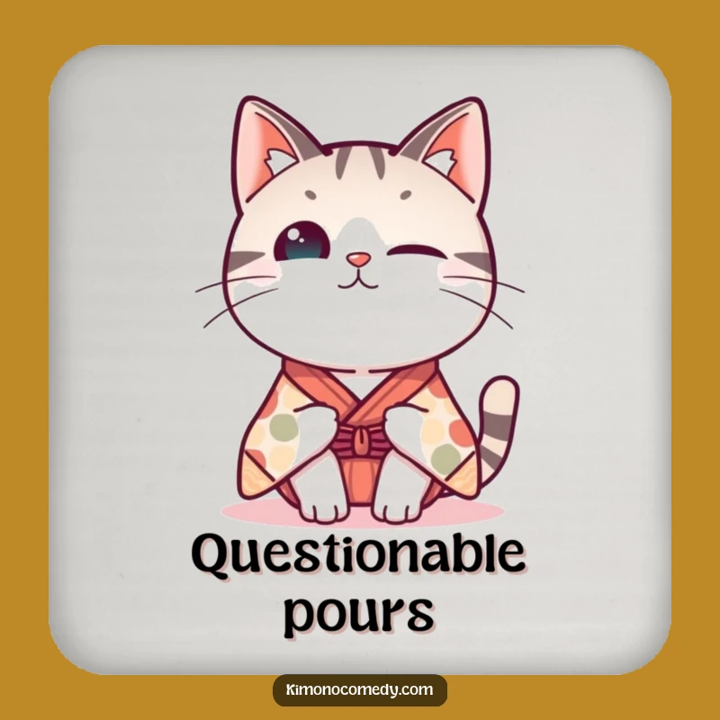 Funny Kawaii Cat Kimono Coaster: Curious Protection, Quirky Funny Gift!