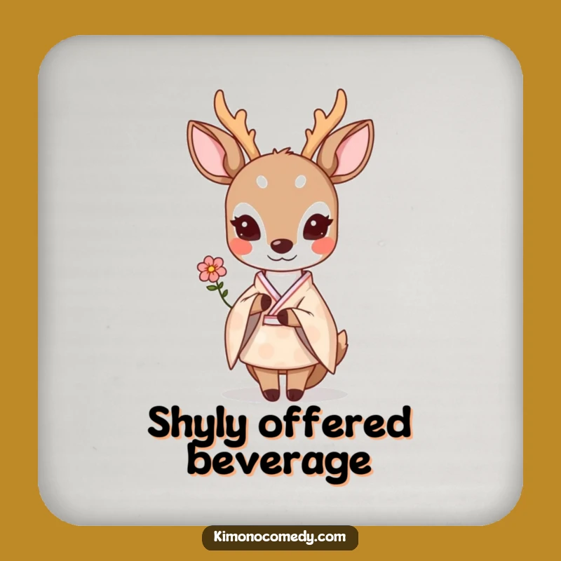 Funny Kawaii Deer Drink Coaster - Shy Flower Kimono Decor