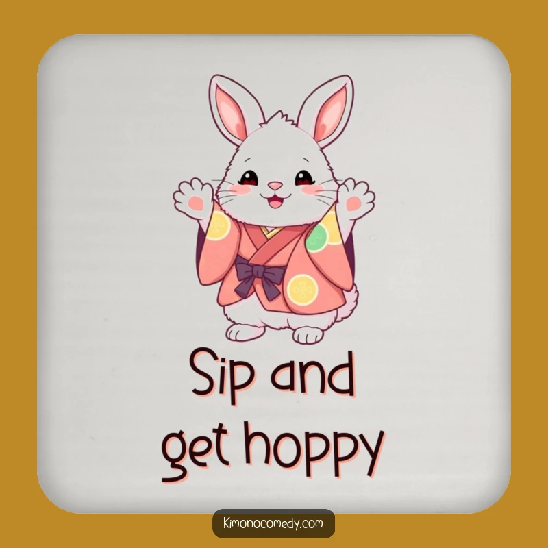 Funny Kawaii Bunny Drink Coaster: Kimono Protection, Perfect Party Gift!
