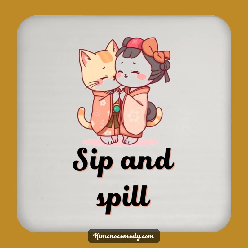 Funny Kawaii Kimono Cat Secret Coaster - Humorous Drink Protector Gift