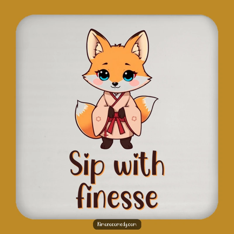 Funny Fox Kimono Coaster, Confident Vixen Drink Mat, Stylish Gift