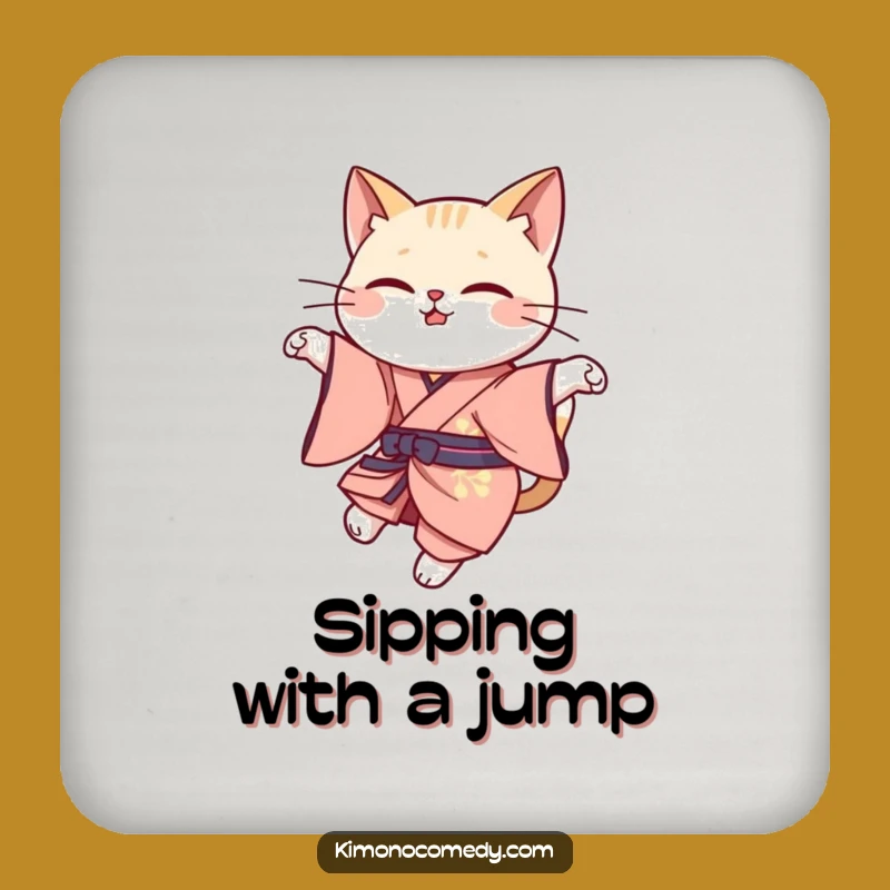 Funny Cat Leap Coasters: Kawaii Elegant Table Protector, Graceful Cat Gift