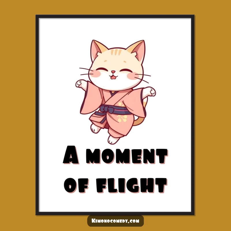 Funny Cat Leap Poster: Kawaii Elegant Art, Graceful Cat Decor Gift
