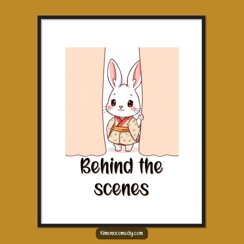 Funny Kawaii Rabbit Kimono Poster: Curious Peek Wall Art, Perfect Funny Gift Decor