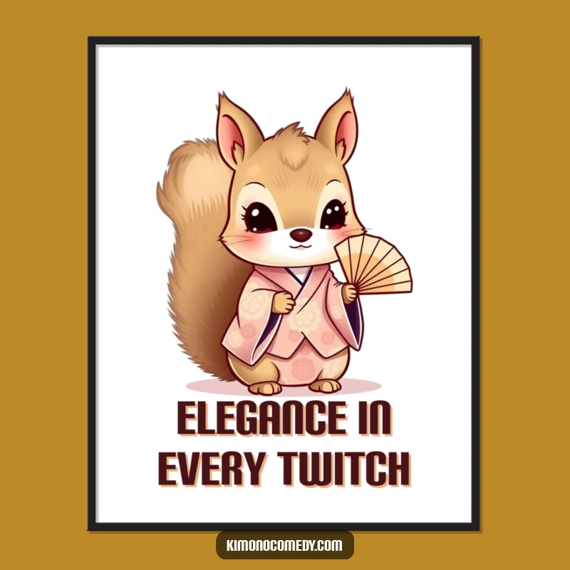 Funny Kawaii Squirrel Poster: Fan Kimono Art, Perfect Wall Decor Gift!