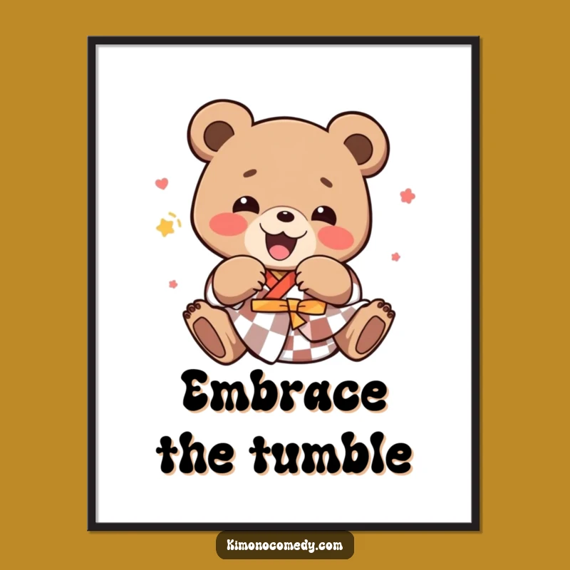 Funny Kawaii Bear Tumbling Joy Poster - Cheerful Kimono Art Print