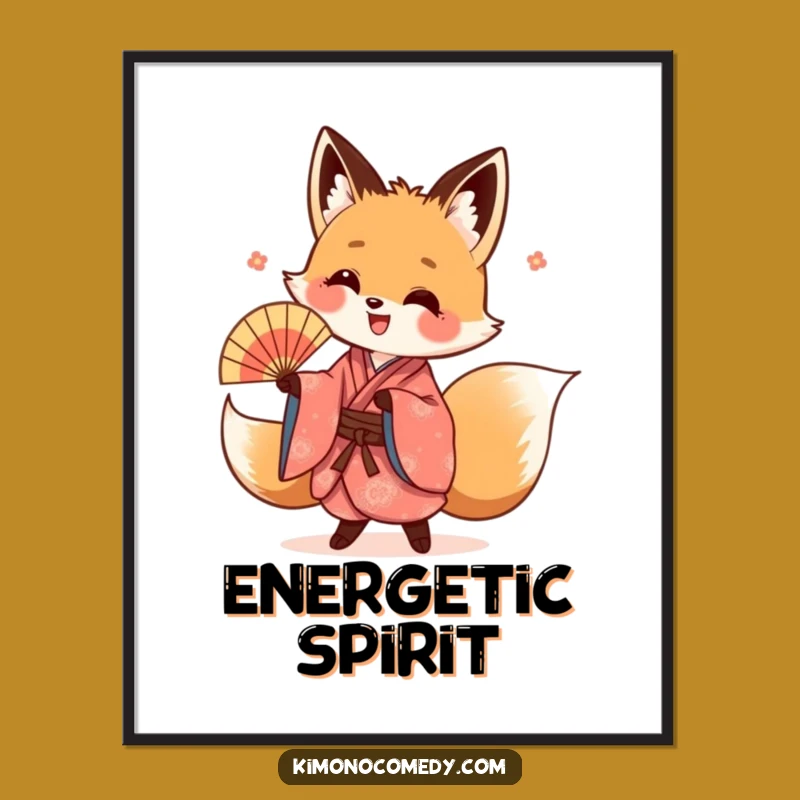 Funny Kawaii Fox Kimono Poster: Energetic Art, Perfect Funny Gift for Vibrant Decor
