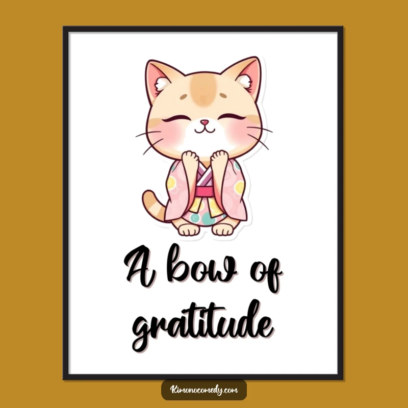 Funny Cat Kimono Poster: Kawaii Japanese Art, Polite Bowing Cat Decor Gift