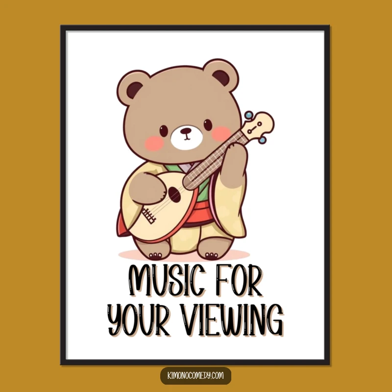 Funny Kawaii Bear Shamisen Kimono Poster: Musical Wall Art & Gift