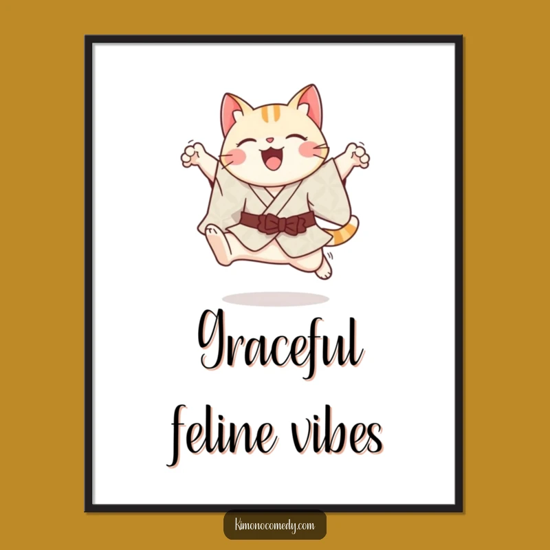 Funny Kawaii Cat Leap Poster - Graceful Kimono Dancer Art