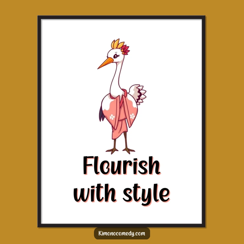 Funny Kawaii Crane Elegant Bow Poster: Graceful Wall Art