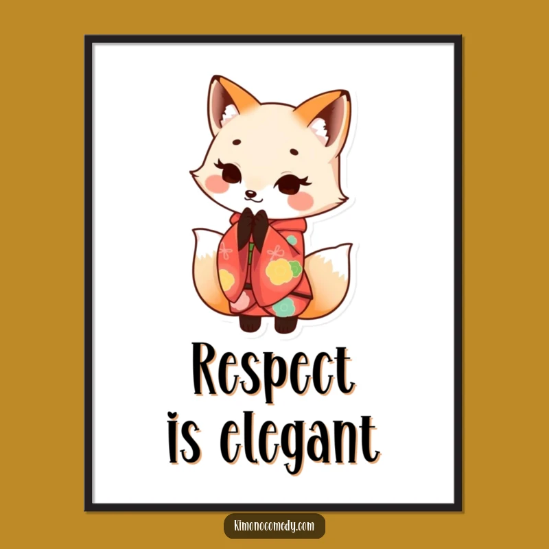 Funny Kawaii Fox Kimono Bow Poster - Elegant Wall Art - Funny Gift
