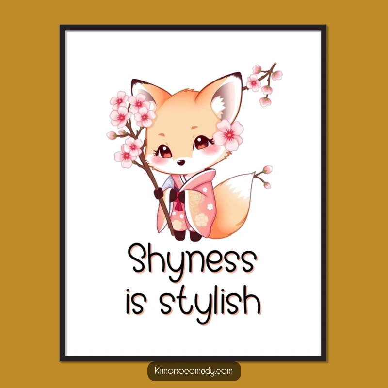 Funny Kawaii Fox Poster: Delicate Kimono Art, Perfect Wall Decor Gift!