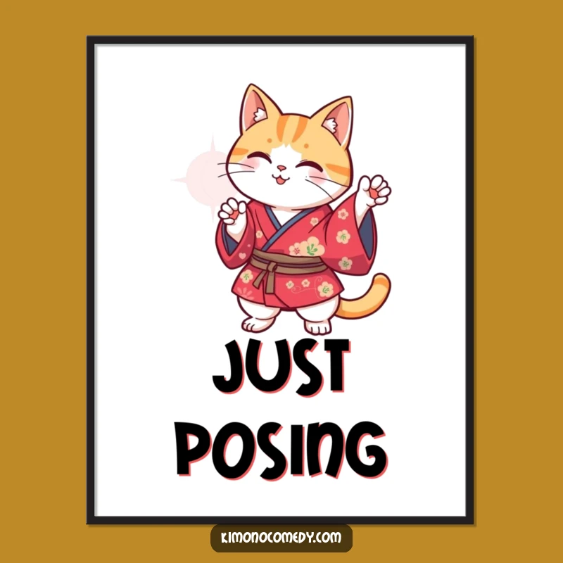 Funny Kawaii Kimono Cat Pose Art Print - Humorous Wall Decor Gift