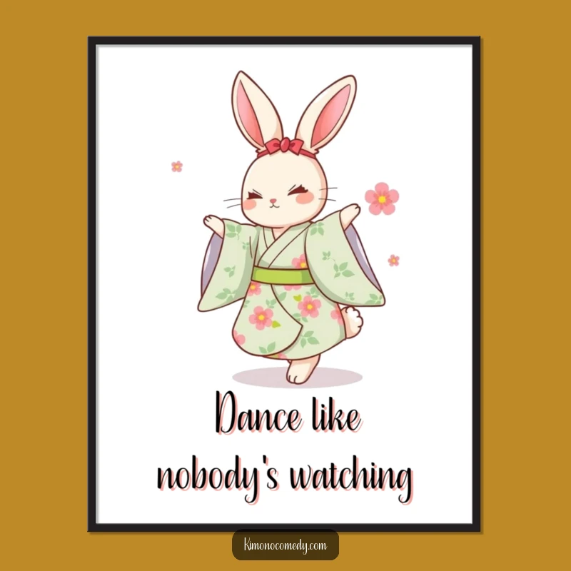 Funny Kawaii Rabbit Dancing Kimono Poster: Graceful Art & Gift