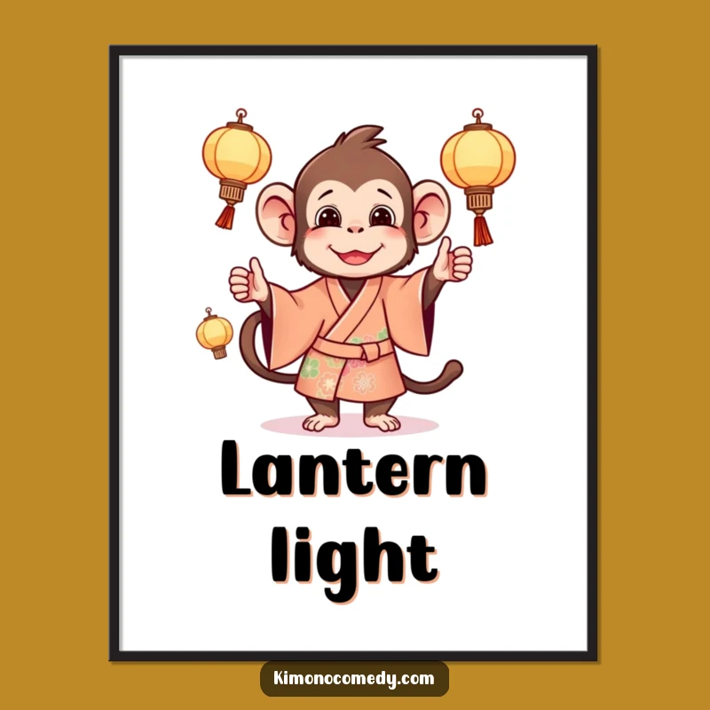 Funny Monkey Lantern Juggling Poster: Vibrant Primate Art Print, Perfect Funny Gift