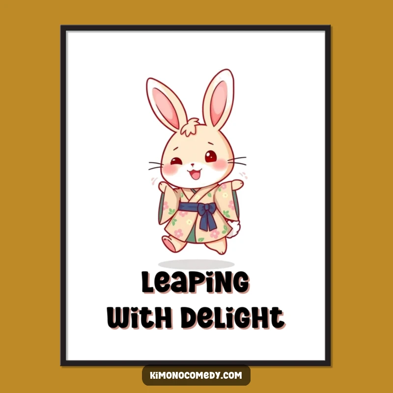 Funny Rabbit Kimono Joy Poster: Cheerful Floral Wall Art, Perfect Happy Gift Decor